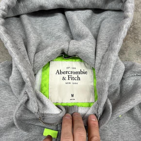 vintage abercrombie and fitch grey zip up heavyweight hoodie size medium - Picture 3 of 3